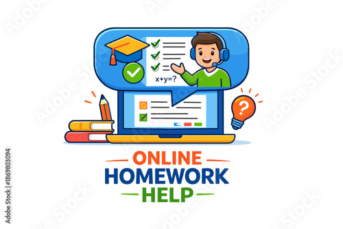 Young caucasian male online tutor assisting with homework via video call