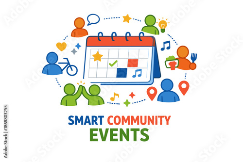 Smart community events calendar with diverse icons and activities