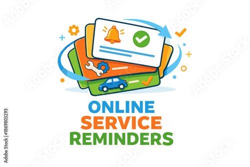 Online service reminders concept with notifications and checkmarks