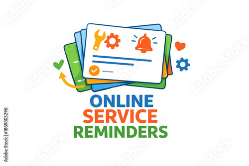 Online service reminders icon with tools and notification symbols