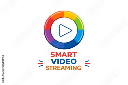 Smart video streaming icon with colorful circular play button