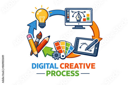 Digital creative process: tools, design elements, and workflow icon
