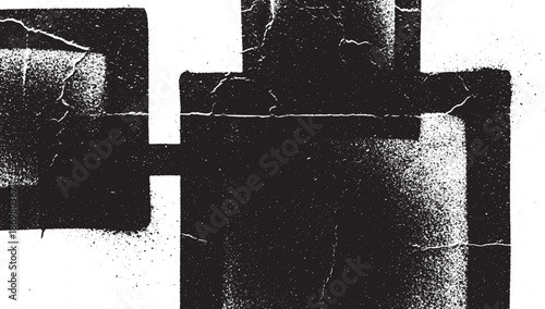 Abstract geometric shapes with rough texture and dark tones.