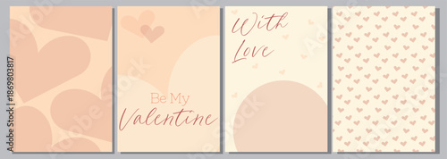 Soft Neutral Valentine Postcards Set with Elegant Typography and Hearts