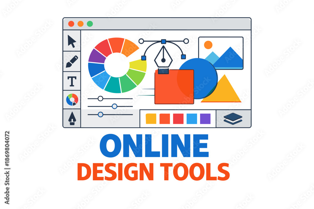 Fototapeta premium Colorful online design tools interface with graphic elements and icons