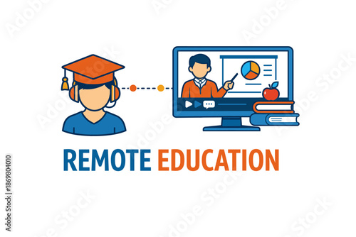Remote education concept: online learning with digital classrooms and virtual tools