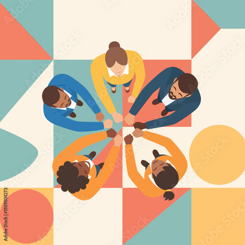 Diverse Group of People Holding Hands Together.