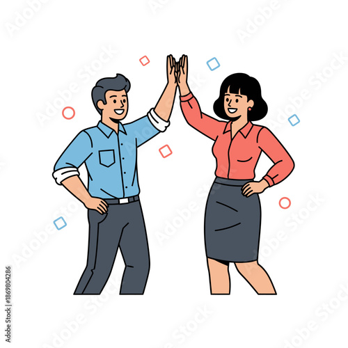 Man and Woman High Fiving in Business Attire.
