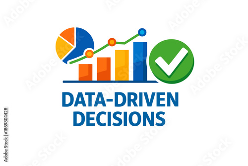 Colorful data visualization graph with trend arrow and checkmark symbol