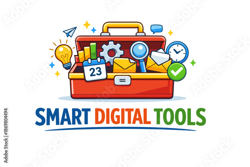 Smart digital tools: comprehensive toolkit with gadgets and icons for productivity