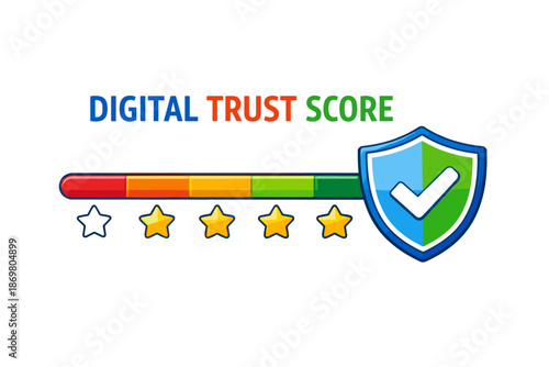 Digital trust score indicator with shield and stars rating