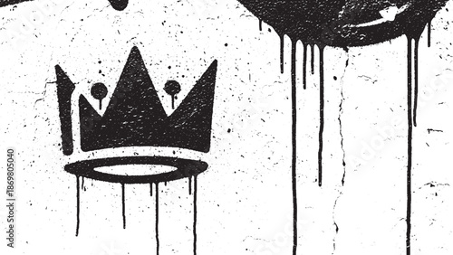 Graffiti Crown Symbol Dripping Paint on Textured Wall.