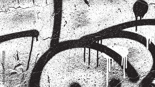 Gritty Black and White Graffiti Drips and Strokes on Textured Wall.