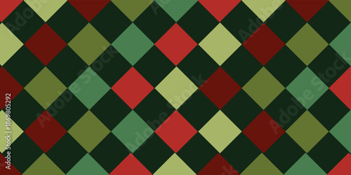 Festive Argyle Diamond Pattern in Green, Red, and Beige. Seamless Geometric Textile Design for Holiday Decor, Wrapping Paper, Wallpaper, or Fashion Backgrounds