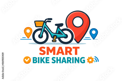 Smart bike sharing logo with gps and location icons
