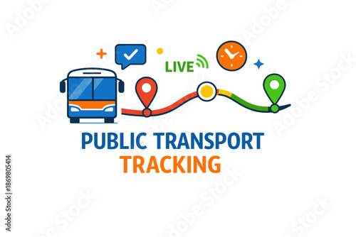 Colorful public transport tracking concept with live updates and navigation