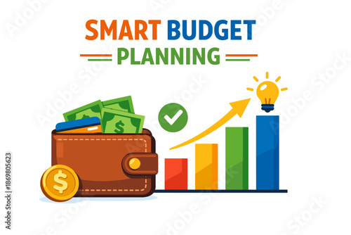 Smart budget planning with wallet, cash, and growth chart illustration