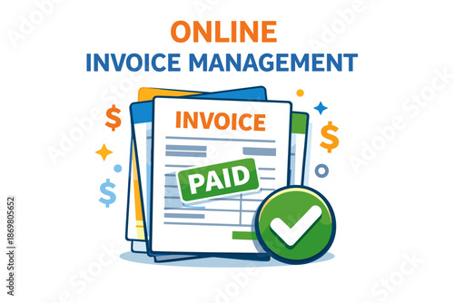 Online invoice management system with paid status and check mark graphic