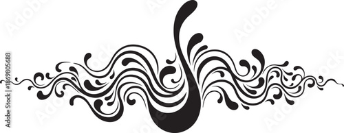 Abstract black and white swirling lines with central