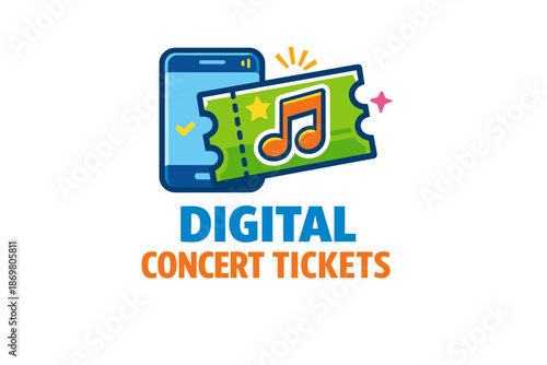 Digital concert tickets illustration with smartphone and music icon