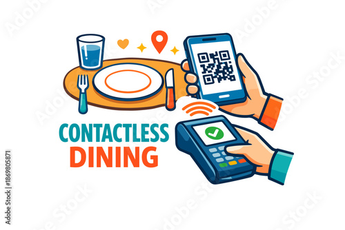 Contactless dining concept with qr code payment and mobile device interaction