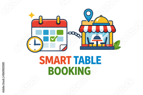 Smart table booking app icon with calendar and restaurant graphics