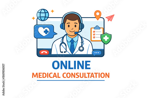 Young caucasian male doctor providing online medical consultation