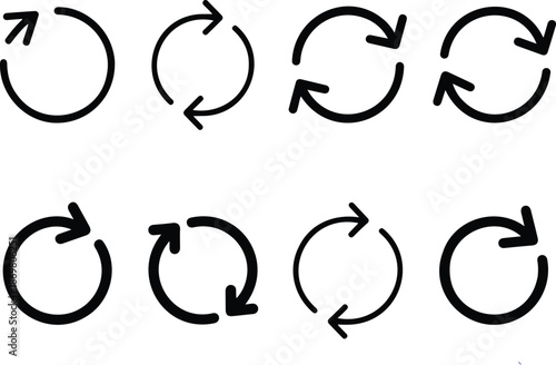 Black Circular Arrow Outline Icon Set Round Direction and Rotation Symbols