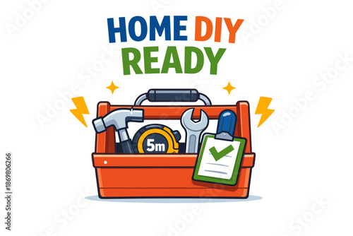 Home diy ready: toolbox with tools and checklist for project enthusiasts