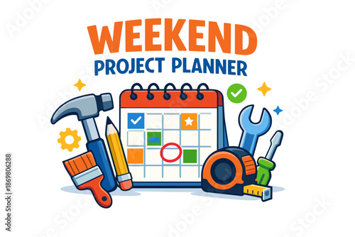 Weekend project planner with tools and calendar for diy enthusiasts