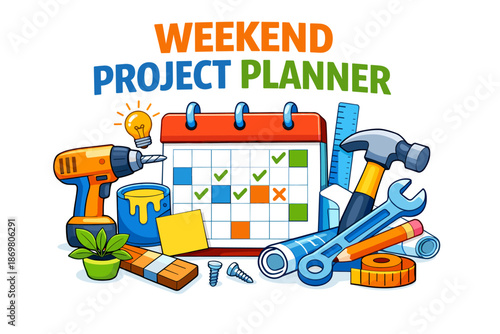 Weekend project planner with tools and calendar for diy enthusiasts