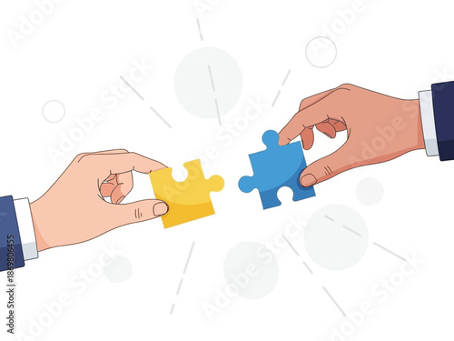 Two hands holding puzzle pieces