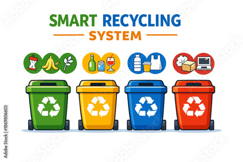 Smart recycling system with color-coded bins for efficient waste sorting