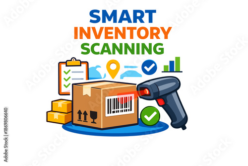 Smart inventory scanning with barcode reader and package management icons