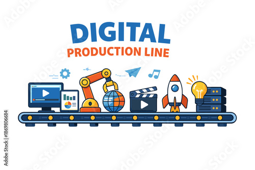 Digital production line showing technology and innovation themes