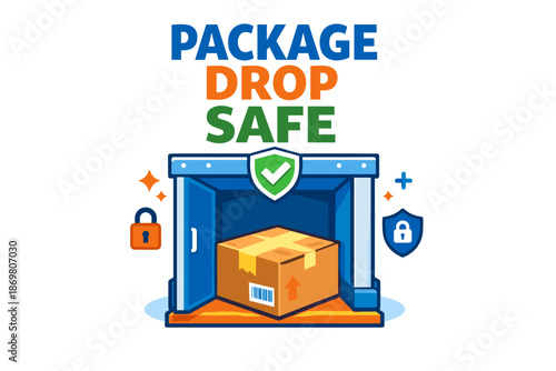 Secure package drop safe box with lock and shield icons for delivery protection