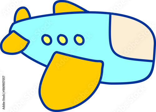 a blue and yellow plane kids drawing style