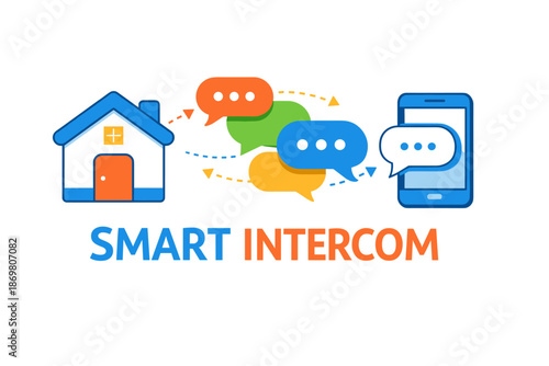 Smart intercom system with home and mobile device communication icons