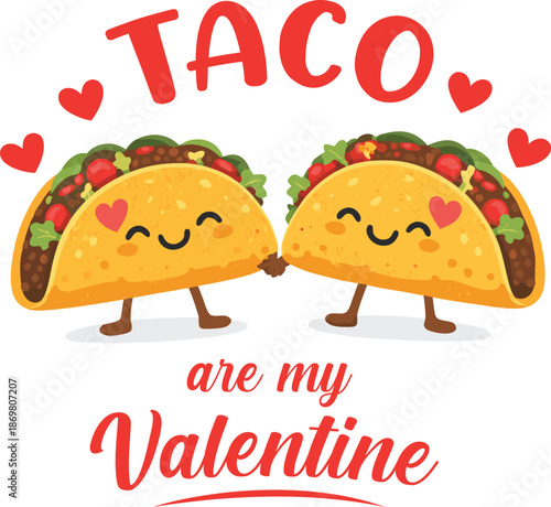 Cute Taco Couple Holding Hands Valentine Day Vector Illustration