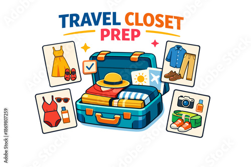 Organized travel packing with suitcase and summer clothing essentials