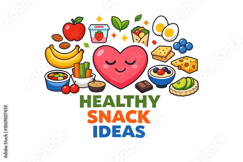 Smiling heart with healthy snack variety illustration