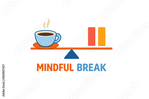Balanced pause: coffee cup and pause symbol illustrating mindful break concept