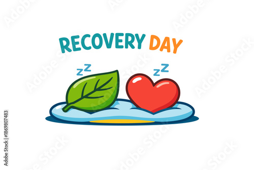 Recovery day illustration with heart and leaf on pillow