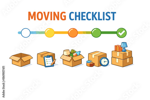 Organized moving checklist with packed boxes and supplies