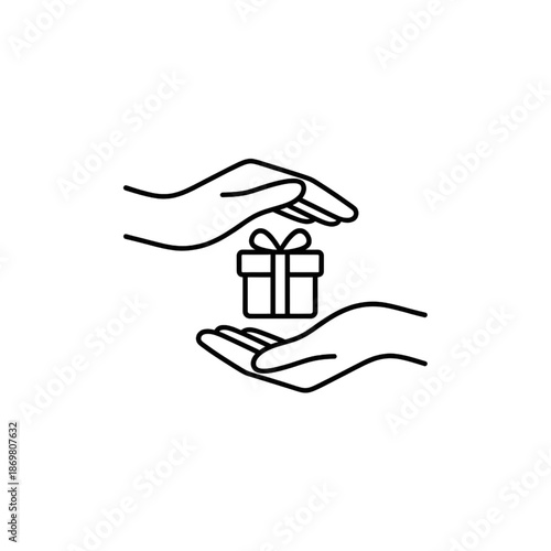 hands protecting gift box icon for charity and donation concept