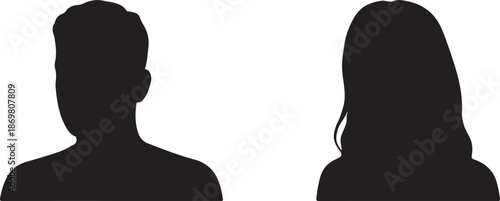 Silhouettes of a man and a woman facing forward depicted in black