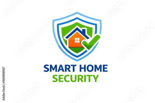 Smart home security logo with shield and checkmark design