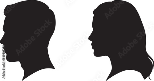 Silhouettes of a man and a woman in profile facing opposite directions