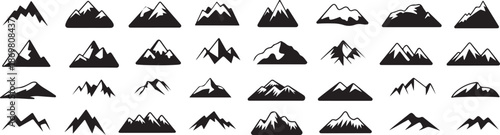 Collection of various black mountain silhouettes arranged in a grid pattern