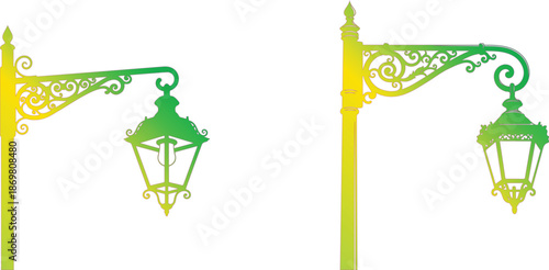 Ornate street lamp with yellow and green gradient colors